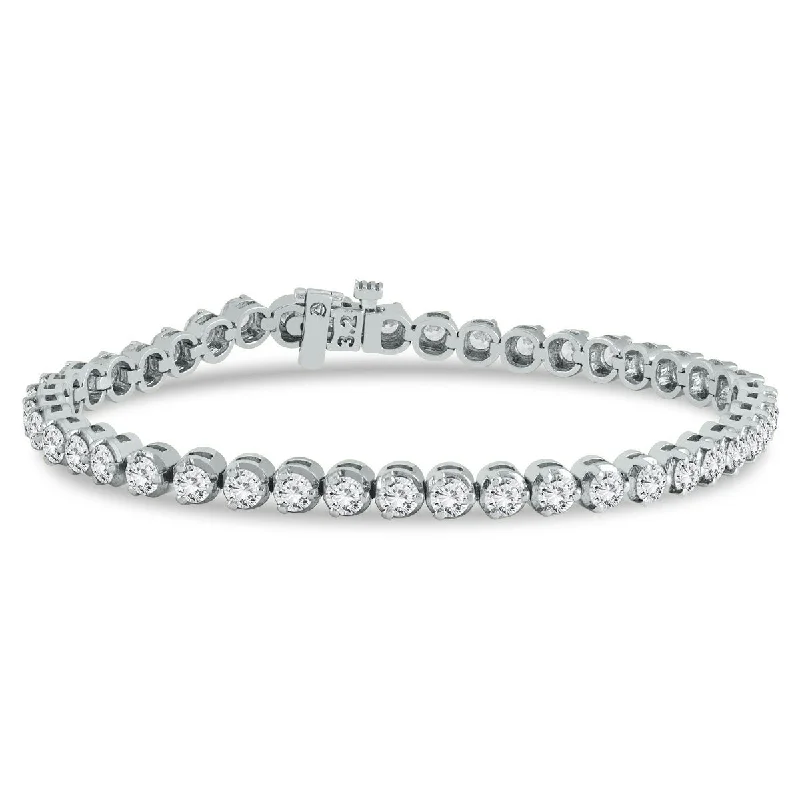 Ags Certified 5 Carat Tw Three Prong Diamond Tennis Bracelet In 14K White Gold