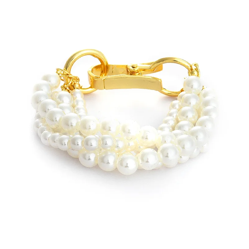 Women White  Gold-toned Brass Pearls Gold-plated Multistrand Bracelet