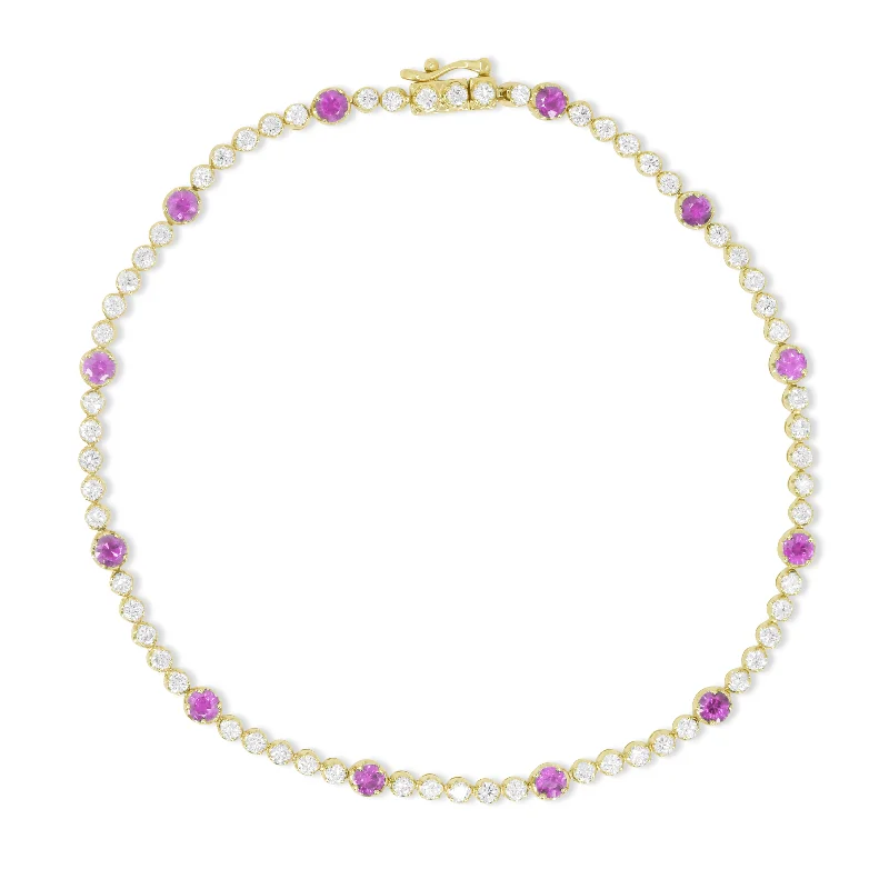 14K Yellow Gold,pink Sapphire Bracelet