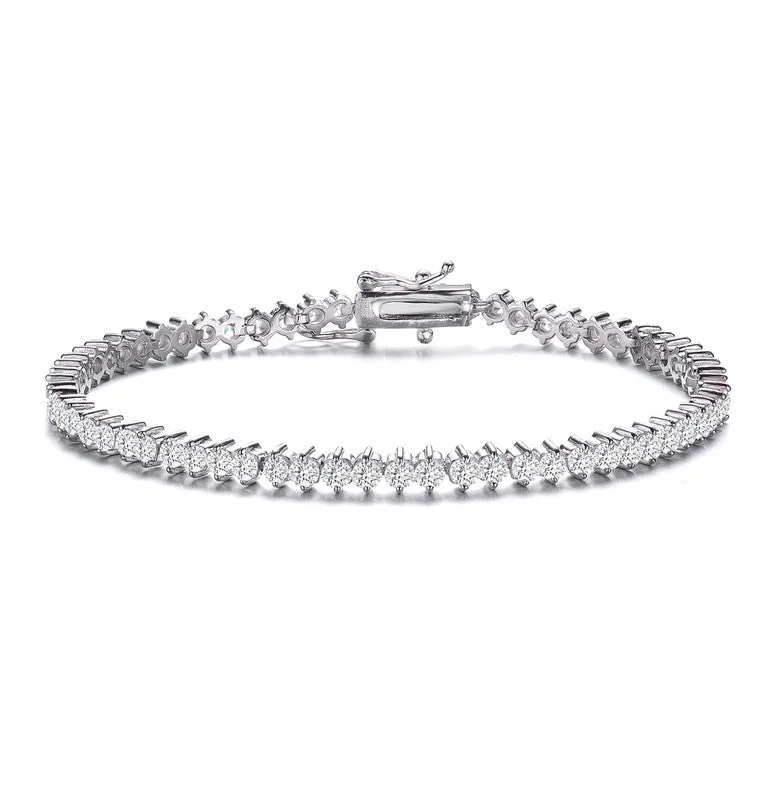 GENEVIVE Sterling Silver Clear Round Cubic Zirconia Tennis Bracelet