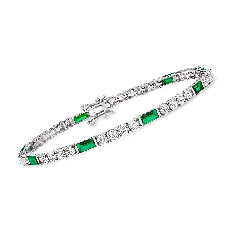 Ross-Simons CZ and Simulated Emerald Tennis Bracelet in Sterling Silver