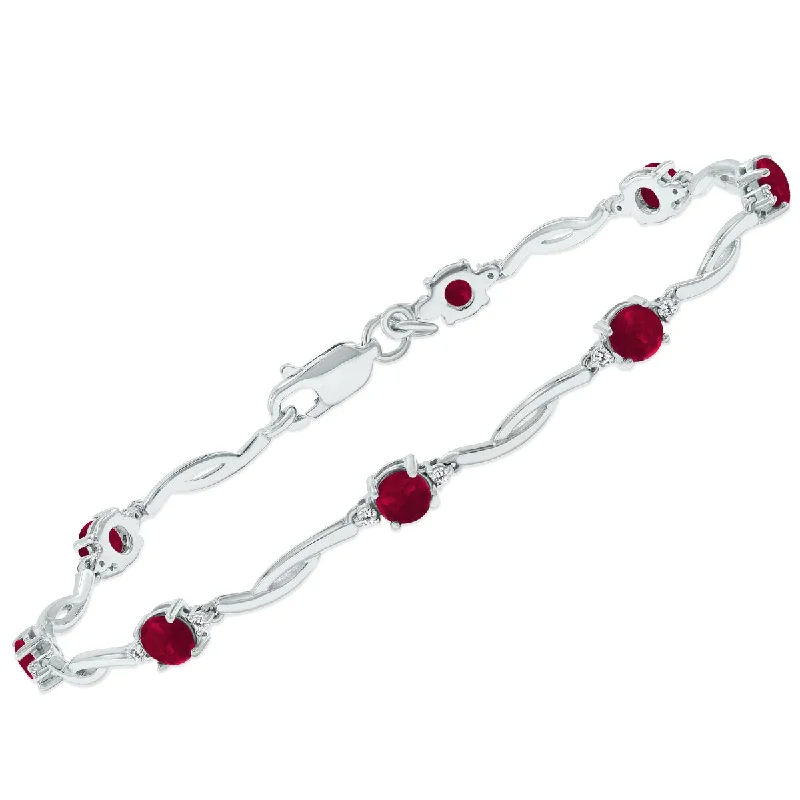 Ruby And Natural Diamond Braided Wave Bracelet In .925 Sterling Silver