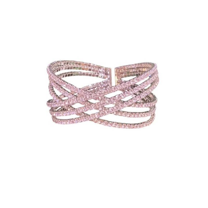 Radiant Rhinestone Woven Cuff In Silver