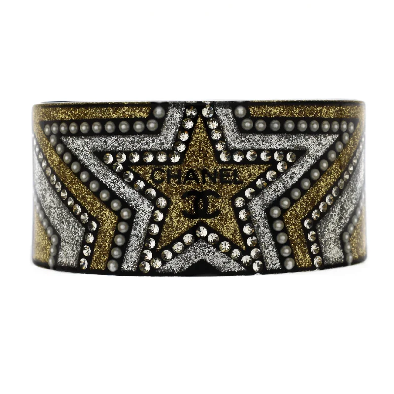 Star Cuff Bracelet Rhinestone and Glitter Covered Resin