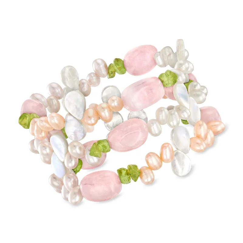 Ross-Simons 4-5mm Multicolored Cultured Pearl and Multi-Gemstone Jewelry Set: 3 Stretch Bracelets