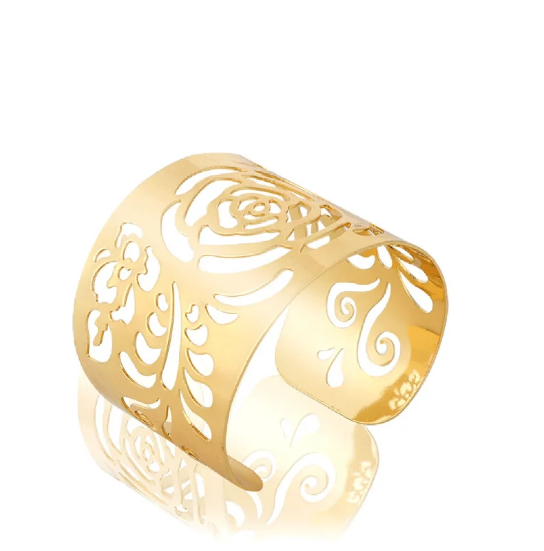 18K Gold Rose Cut-out Cuff Bangle