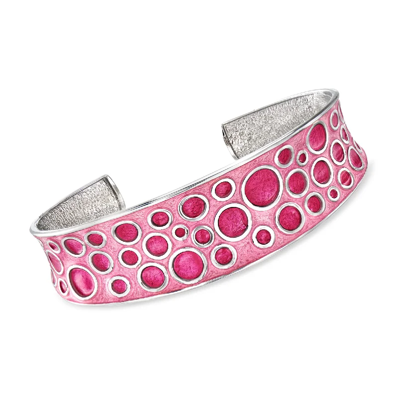 Ross-Simons Italian Pink Enamel Circle Cuff Bracelet in Sterling Silver