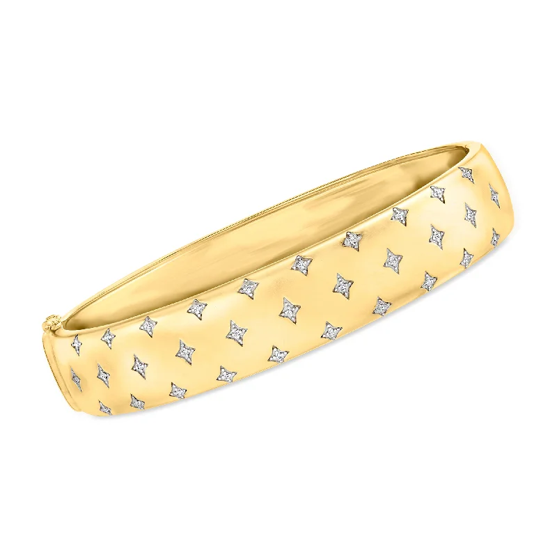 Ross-Simons Diamond-Accented Star Bangle Bracelet in 18kt Gold Over Sterling