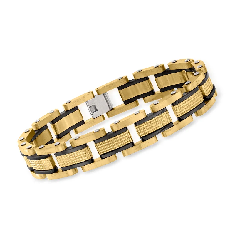 Ross-Simons Men's 18kt Gold-Plated Stainless Steel Link Bracelet