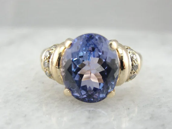 Indigo Purple Tanzanite and Diamond Ring in Yellow Gold