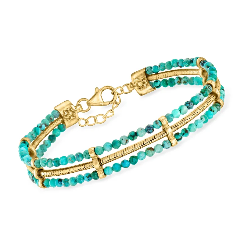 Ross-Simons Turquoise and Snake-Chain Bracelet in 18kt Gold Over Sterling