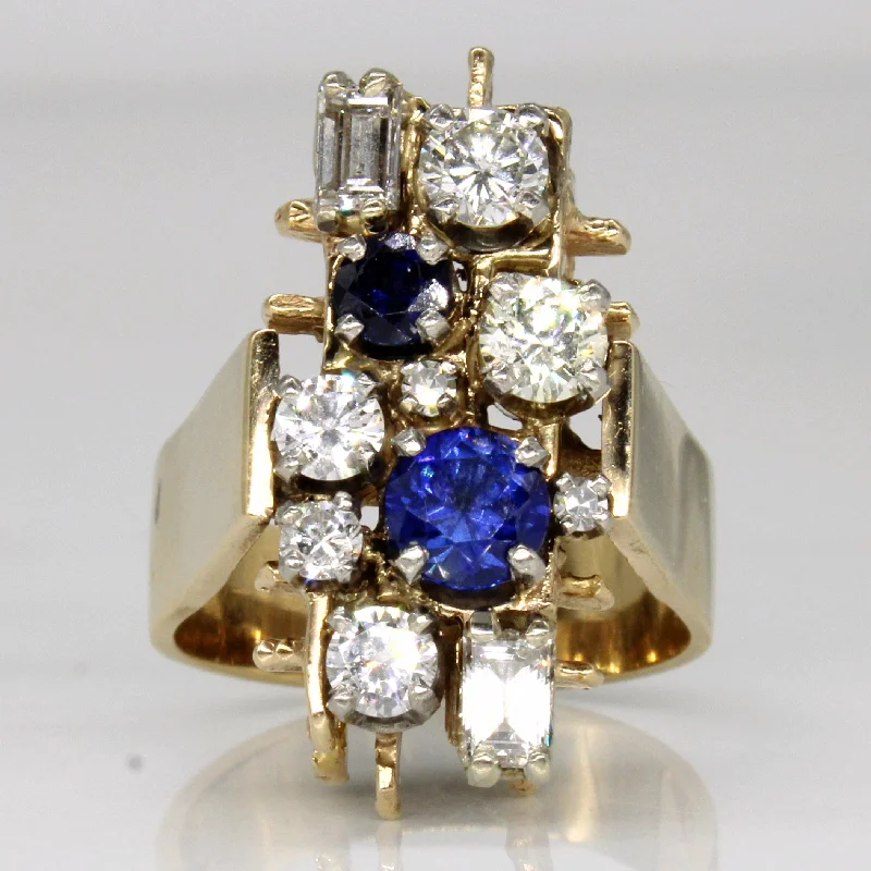 Abstract Diamond, Synthetic Sapphire and Sapphire 14k Multi-Stone Ring | 1.08ct, 0.9ctw, 0.25ctw | SZ 6.75 |