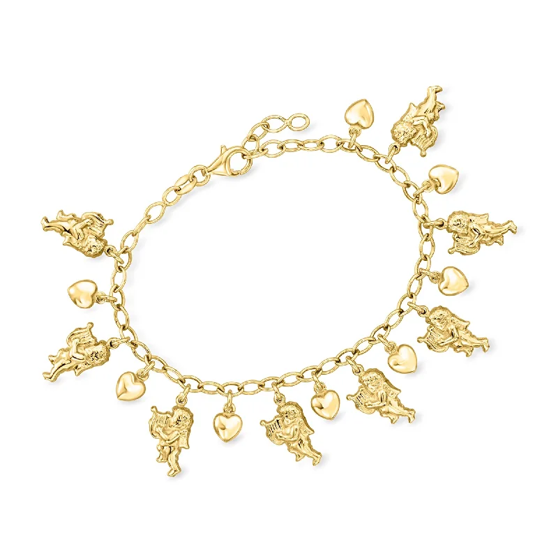 Ross-Simons Italian 18kt Gold Over Sterling Silver Cupid and Heart Charm Bracelet