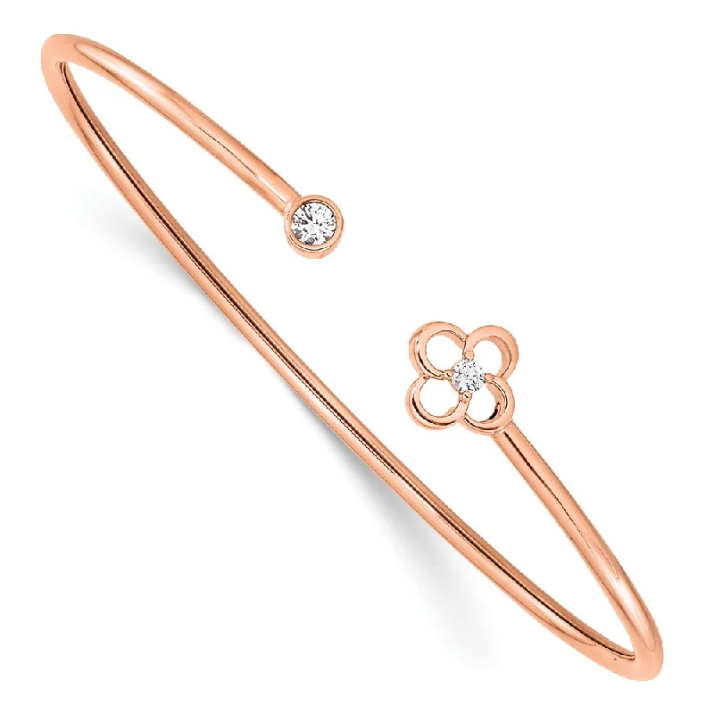 14K Rose Gold 1/6 Ct Lab Grown Diamond Floral Flexible Bangle