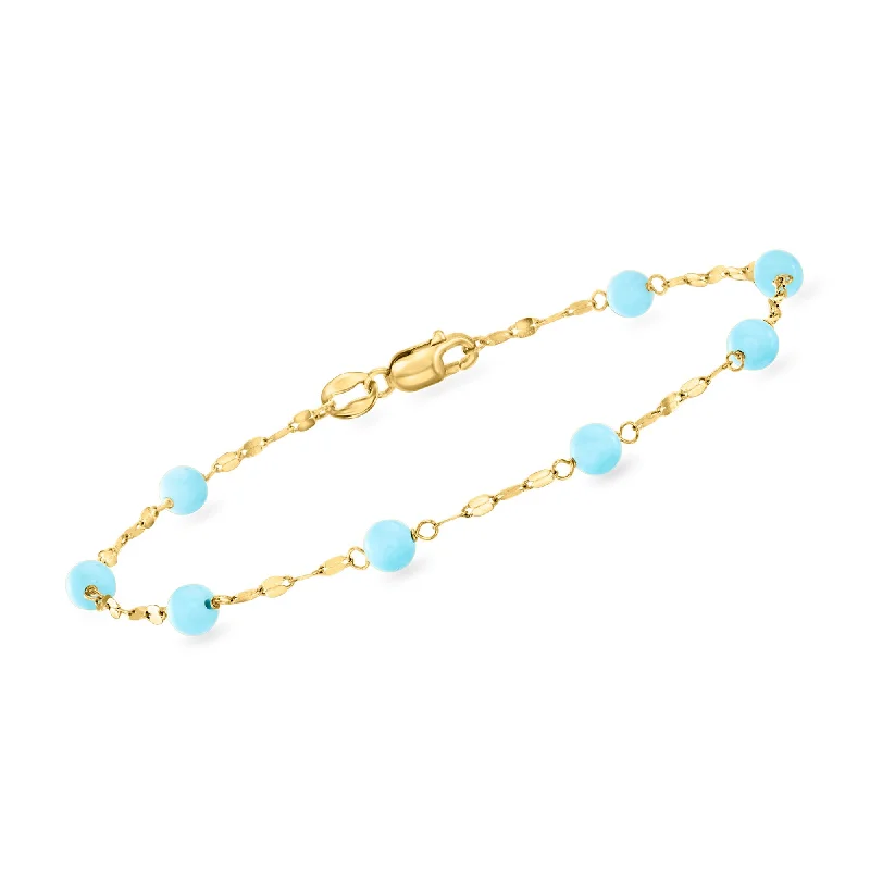 Ross-Simons Italian Simulated Turquoise Bead Station Bracelet in 18kt Yellow Gold