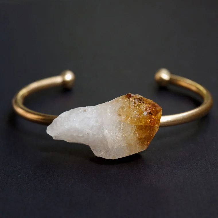 Wedding Jewelry - Valentines Day Gift | Raw Citrine Bangle, Citrine Bracelet