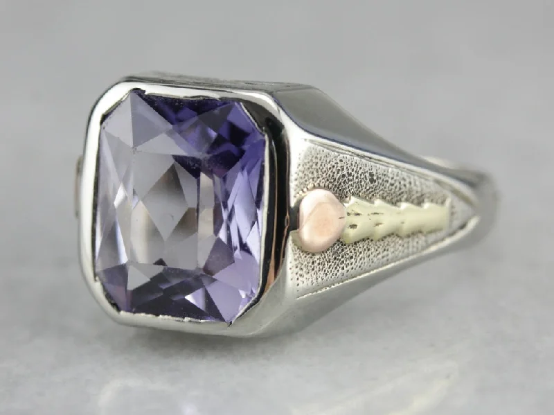 Art Deco Amethyst Glass White Gold Statement Ring