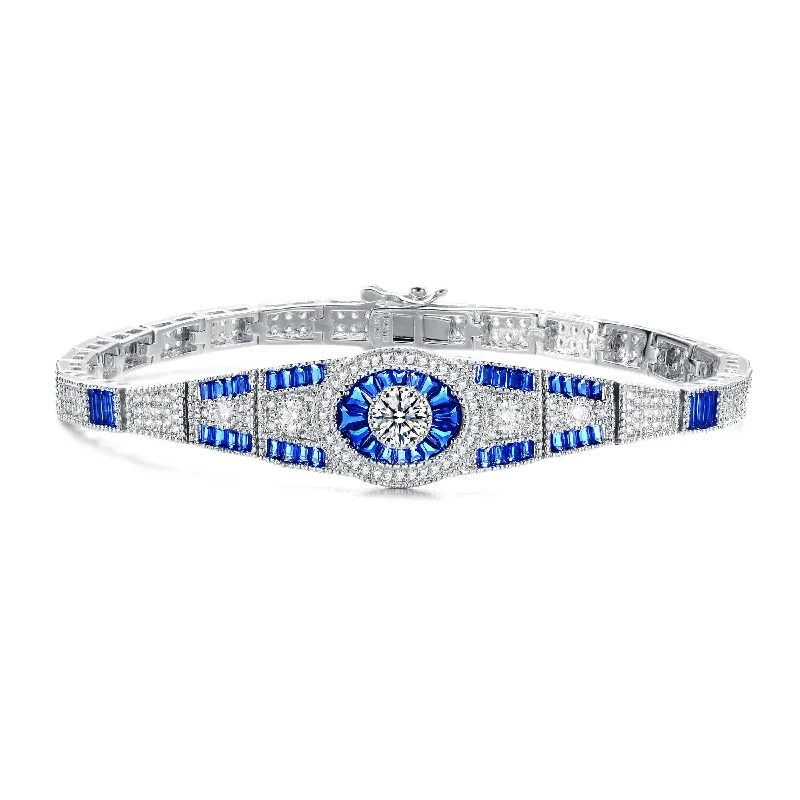 Ga Rhodium Plated With Sapphire Cubic Zirconias Bracelet