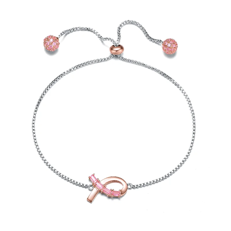 GENEVIVE Sterling Silver Two Tone with Pink Cubic Zirconia Loop Bracelet