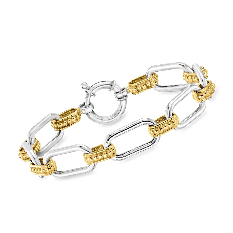 Ross-Simons Sterling Silver and 18kt Gold Over Sterling Alternating Paper Clip Link Bracelet