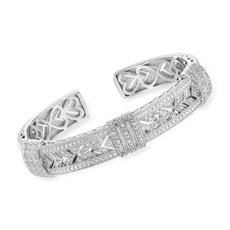 Ross-Simons Diamond Vintage-Style Cuff Bracelet in Sterling Silver