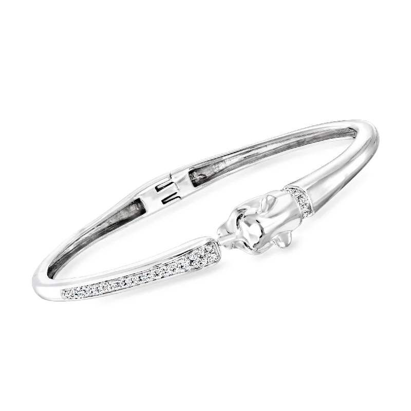 Ross-Simons White and Black Diamond Panther Bangle Bracelet in Sterling Silver