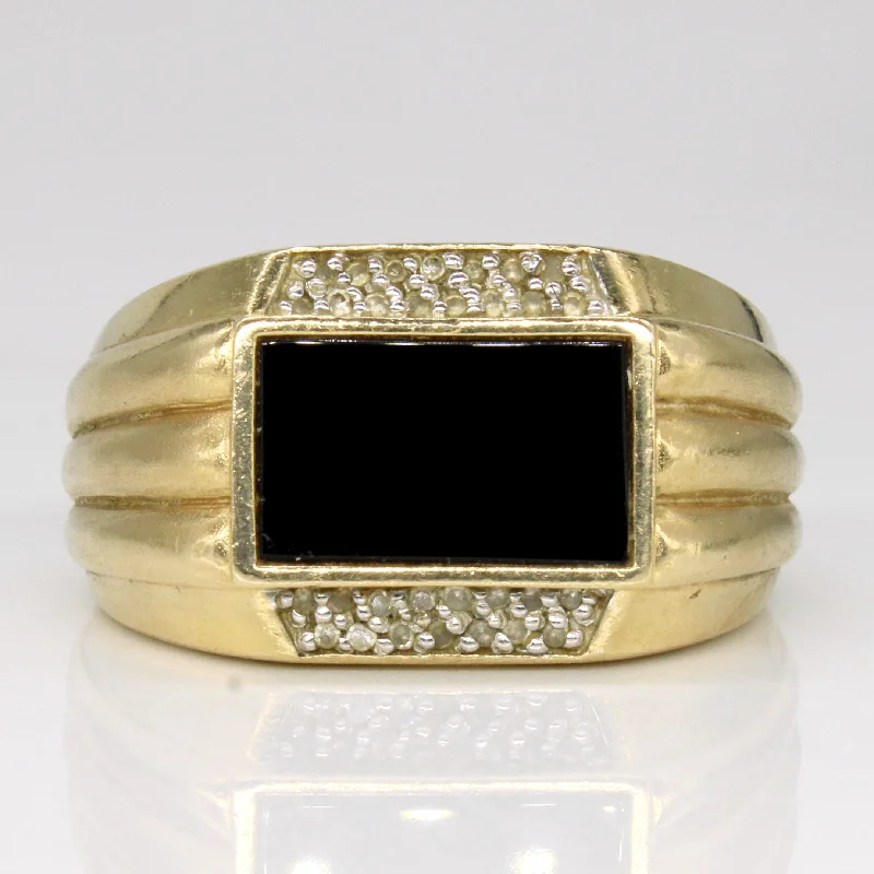 Diamond and Black Onyx Cocktail 14k Ring | 0.09 ct, 2.30ct | SZ 10 |