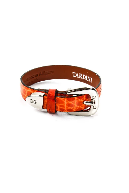 Tardini Womens Genuine American Alligator Country Style Buckled Bracelet Red