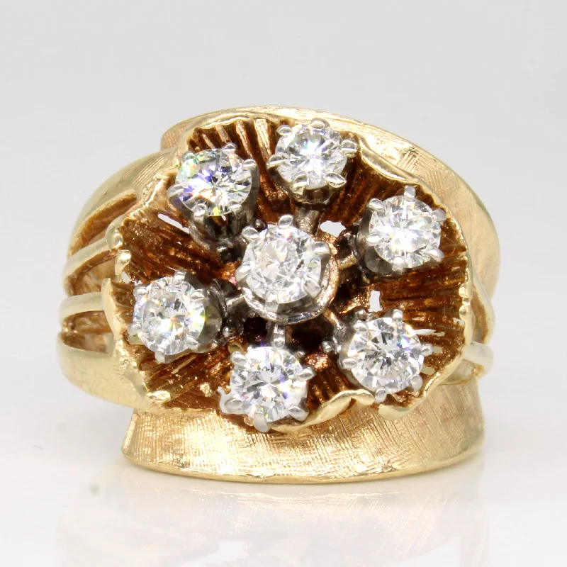 Vintage Diamond Flower Ring with Old European Cut Center Diamond | 0.80ctw | SZ 5.25 |