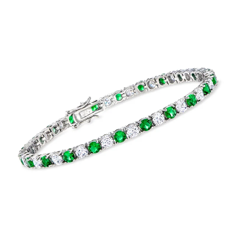 Ross-Simons Simulated Emerald and CZ Tennis Bracelet in Sterling Silver