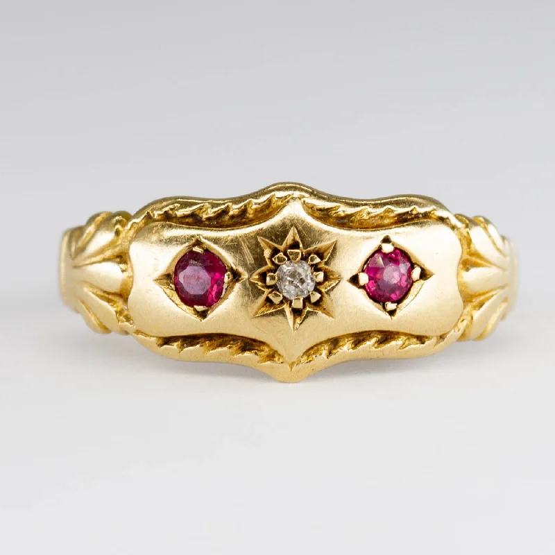 Edwardian 1905 18k Gold Diamond and Synthetic Ruby Ring | 0.15ctw | SZ 8