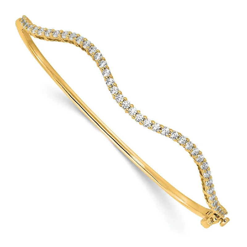 14k Gold 1 Ct Lab Grown Diamond Fancy Wavy Bangle Bracelet