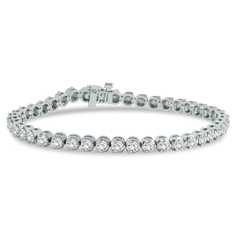 Ags Certified 3 Carat Tw Three Prong Diamond Tennis Bracelet In 14K White Gold