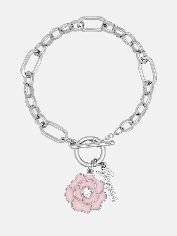 Silver-Tone Flower & Logo Charm Bracelet