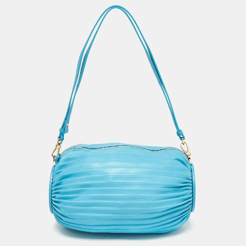 Loewe Light Blue Pleated Leather Bracelet Pouch Bag