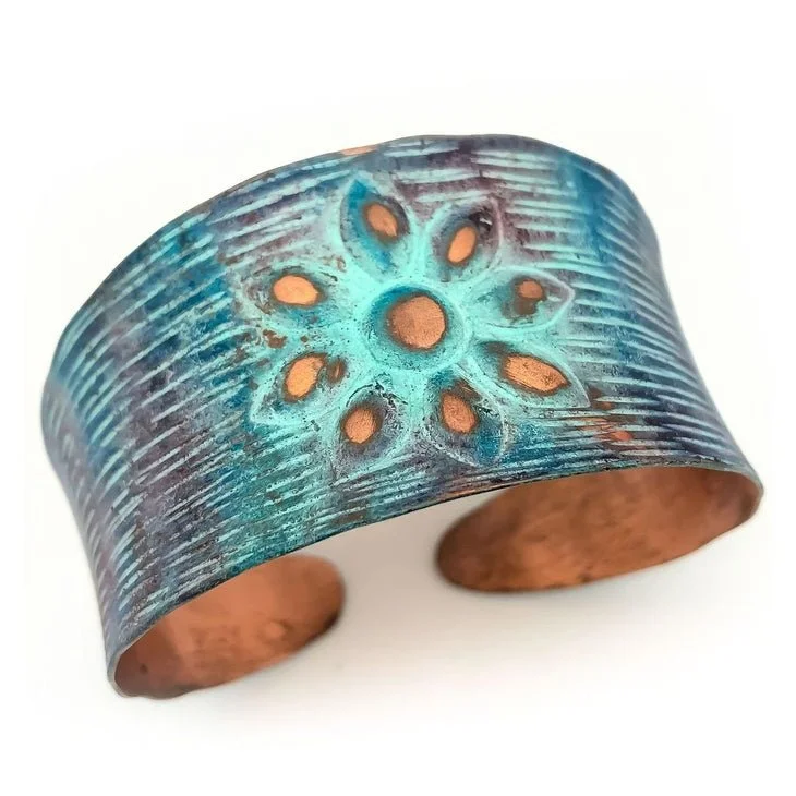 Copper Patina Rustic Flower Bracelet | Copper Patina Bracelet