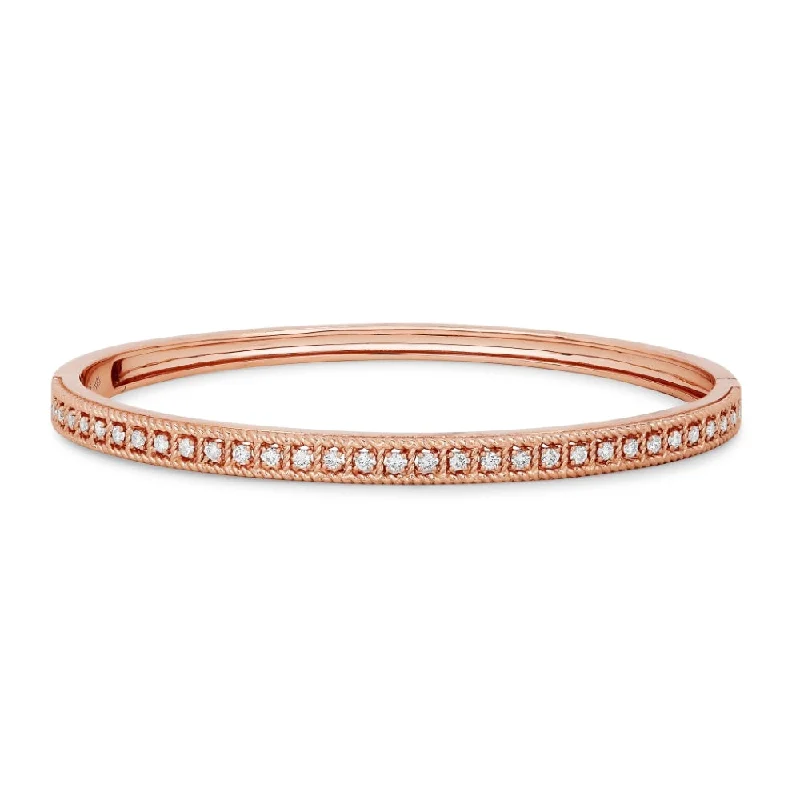 14K Rose Gold,white Diamond Bangle