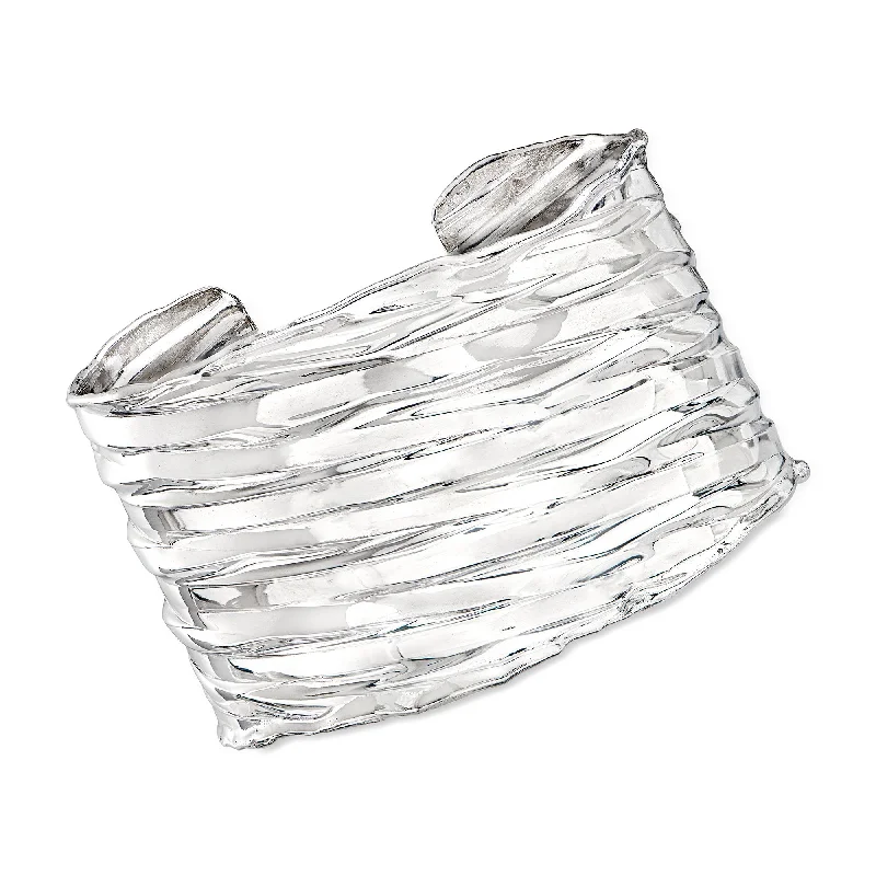 Ross-Simons Italian Sterling Silver Textured and Polished Wide Cuff Bracelet