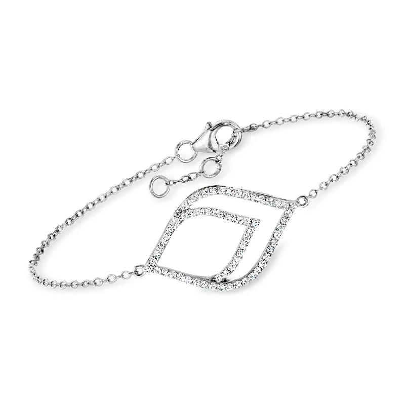 Ross-Simons Diamond Double-Leaf Bracelet in Sterling Silver