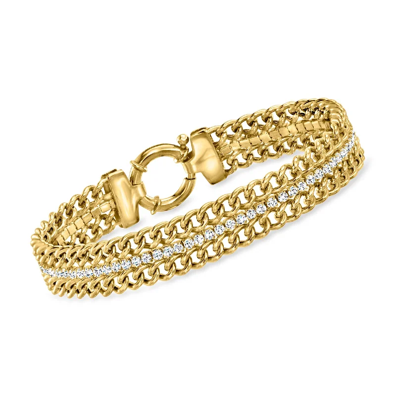 Ross-Simons CZ Curb-Link Bracelet in 18kt Gold Over Sterling