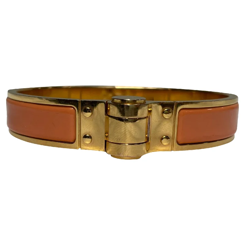 Hermès Enamel Hinged Bracelet in Orange Metal