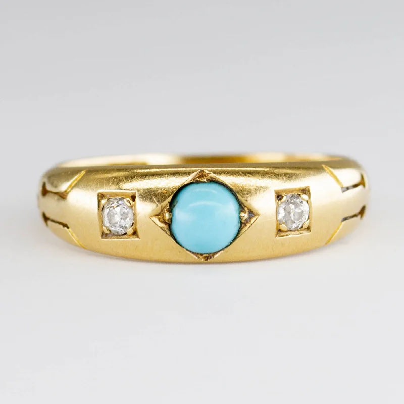 Victorian 1897 18k Gold Turquoise and Diamond Ring | 0.31ctw | SZ 6