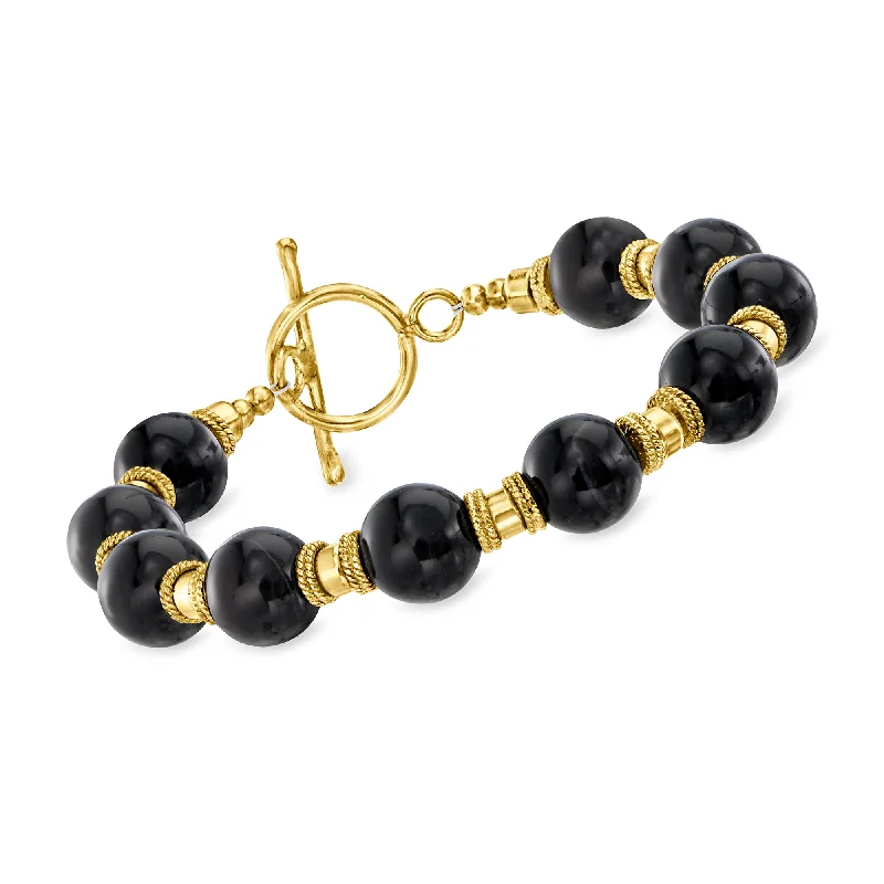 Ross-Simons 10mm Onyx Bead Bracelet in 18kt Gold Over Sterling