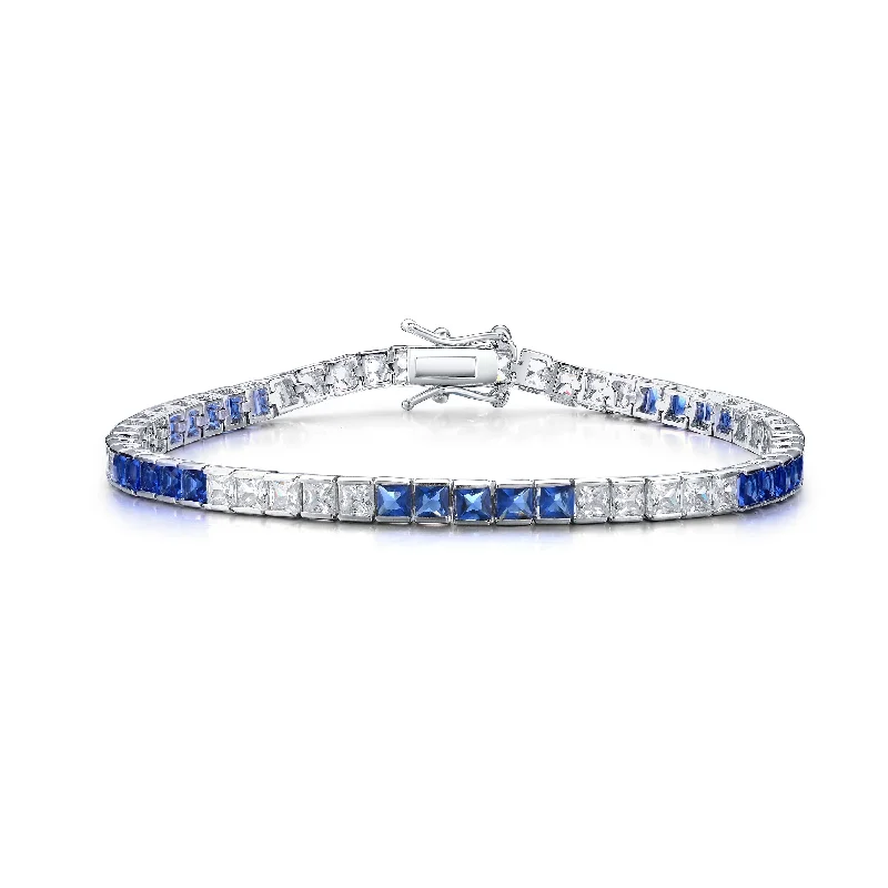 GENEVIVE Sterling Silver Sapphire Cubic Zirconia Tennis Bracelet