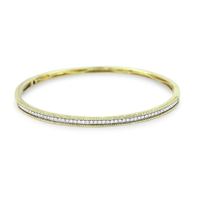 14K Yellow Gold,white Diamond Bangle