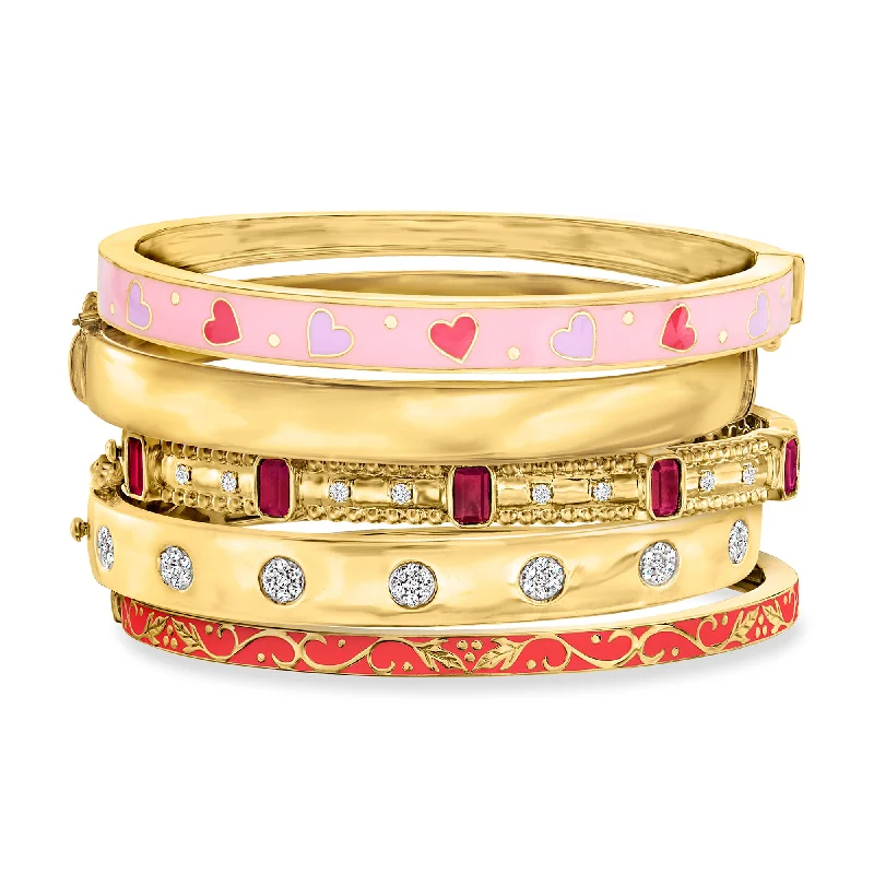 Ross-Simons "Champs-Elysees Stack" Of 5 Bangle Bracelets in 18kt Gold Over Sterling