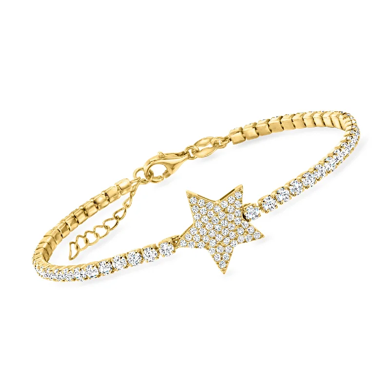 Ross-Simons Pave CZ Star Tennis-Style Bracelet in 18kt Gold Over Sterling