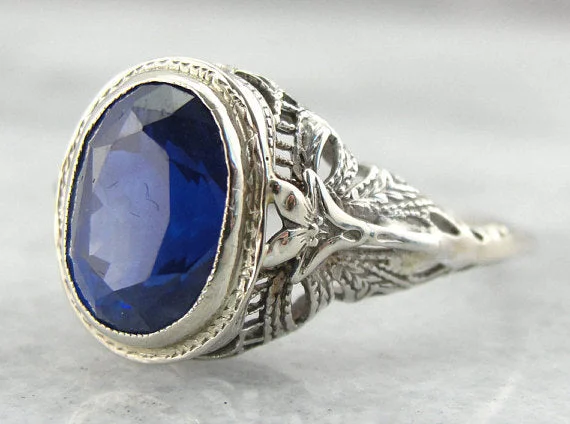 Cornflower Blue Ceylon Sapphire in an Antique Filigree Mounting