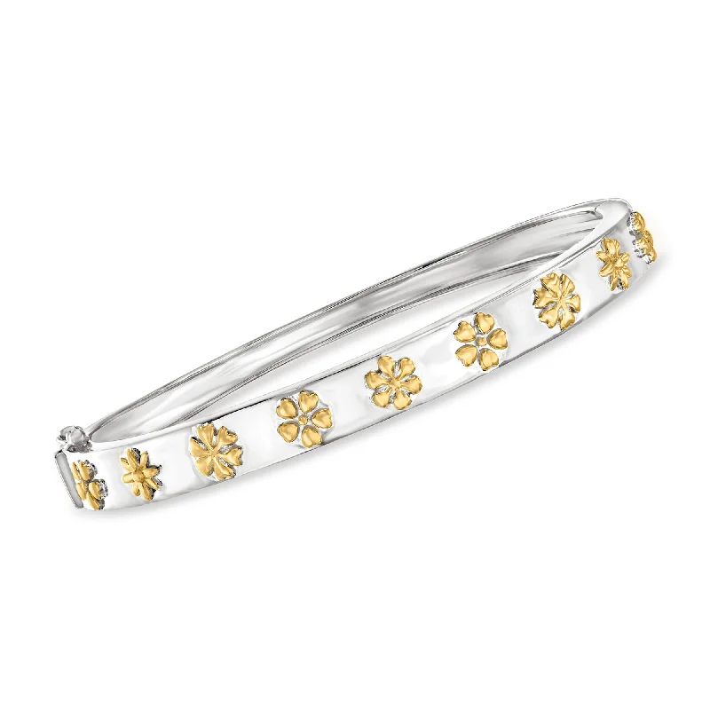 Ross-Simons Two-Tone Sterling Silver 3d Flower Bangle Bracelet