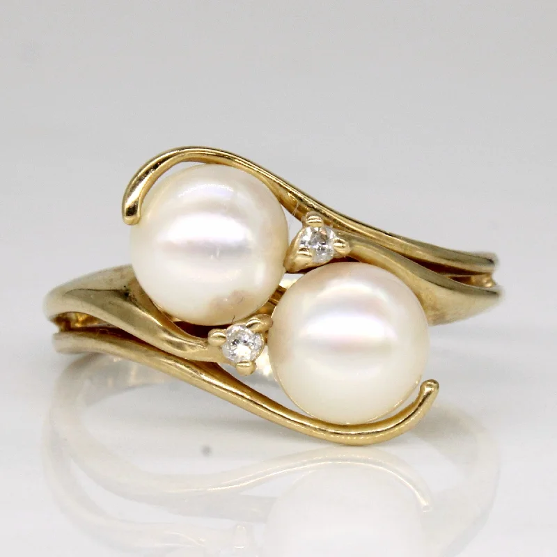 Pearl & Diamond Bypass Ring | 0.02ctw | SZ 8.5 |